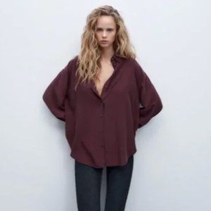 Zara | Soft Oversized Shirt | L |  Burgandy